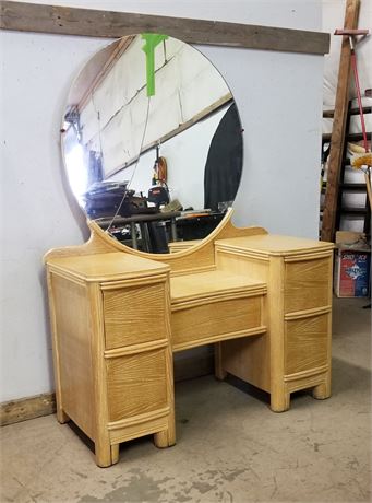 Vintage Blonde Round Mirror Vanity...46x20x62