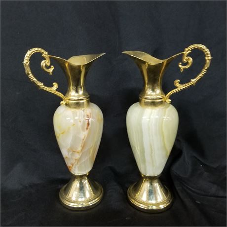 Beautiful Alabaster & Brass Vases