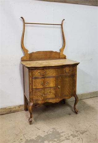 Antique Curved Front Rolling Commode (washstand) w/ Towel Bar..30x19x54