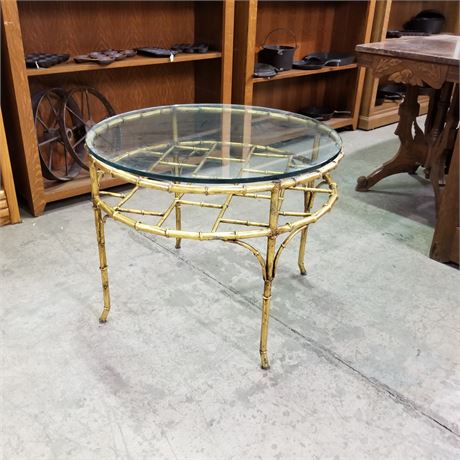 Cool Vintage Metal Accent Table with Glass Top...