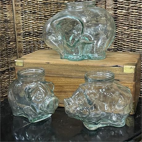 Vintage Glass Coin Bank Trio...No Lids