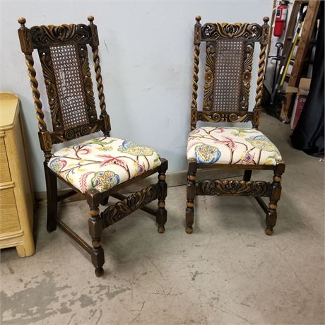 Antique Tall Back Dining Room Chair Pair