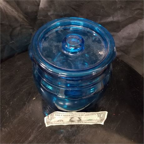 Vintage Blue Glass Container w/ Lid