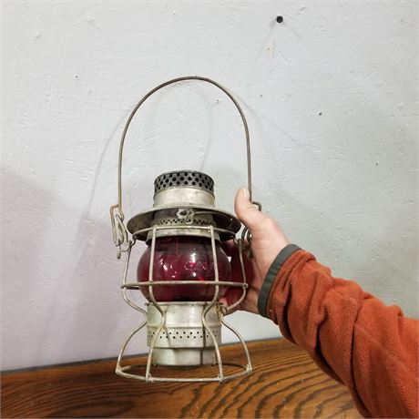 Antique Adlake Red Glass Kerosene Lantern