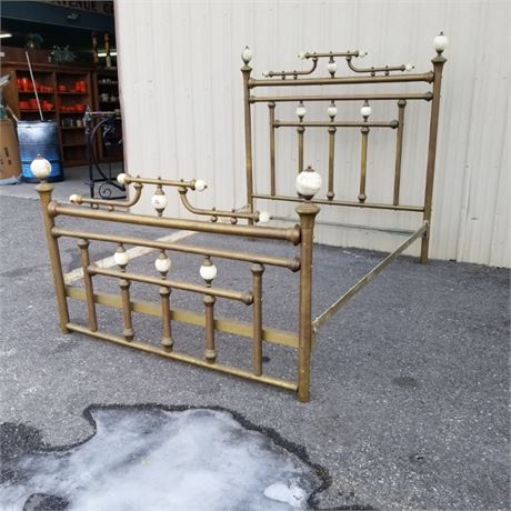 Antique Brass & Alabaster Bed Frame - 60"