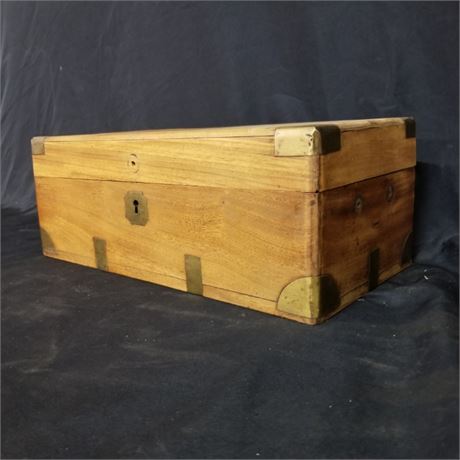 Small Antique Wood Box w/ Brass - 18x10