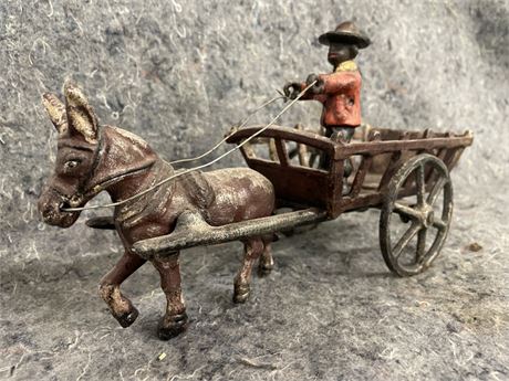 Antique Cast Iron Wagon Farmer & Horse - 8x5