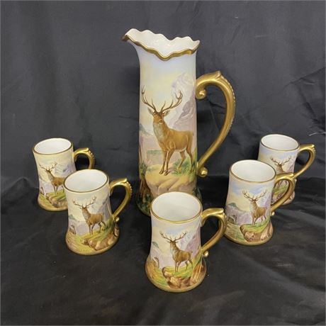 Vintage Stoufer/J.P.L. France Buck Deer Steins & Pitcher - 15"⬆️