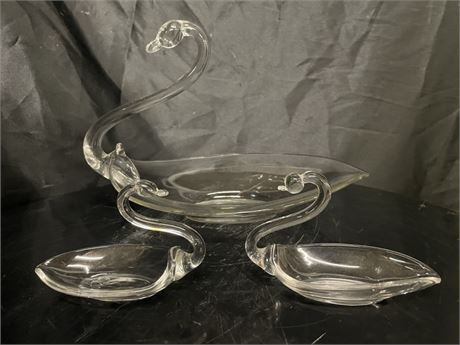 Crystal Swan Candy Dish Trio