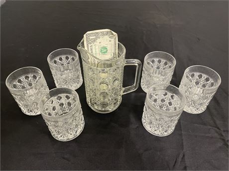 Nice Cut Glass Pitcher & Glass Set