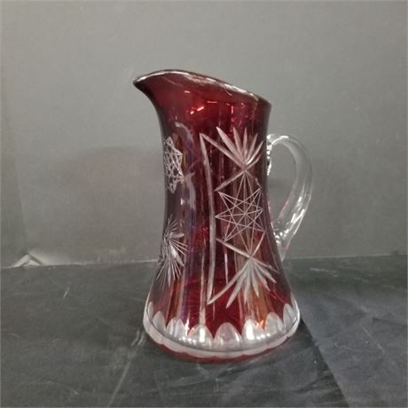 Stunning Vintage Red Cut Glass/Crystal? Pitcher - 10"⬆️