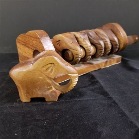 Collectible Hand Carved Elephant Napkin Rings & Holder