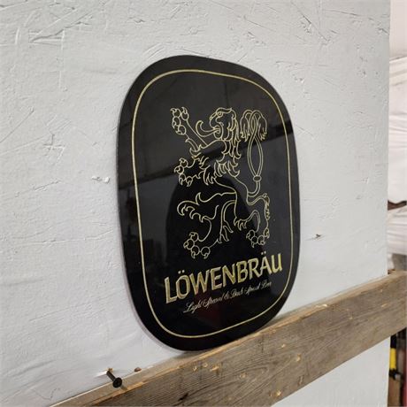 Vintage Glass Lowenbrau Beer Sign - 8x11