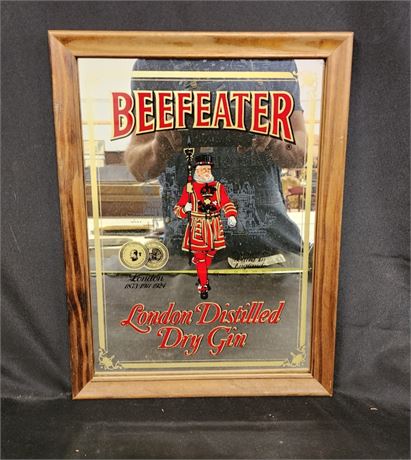 Vintage Framed Beef Eater Gin Mirror Sign - 12x16