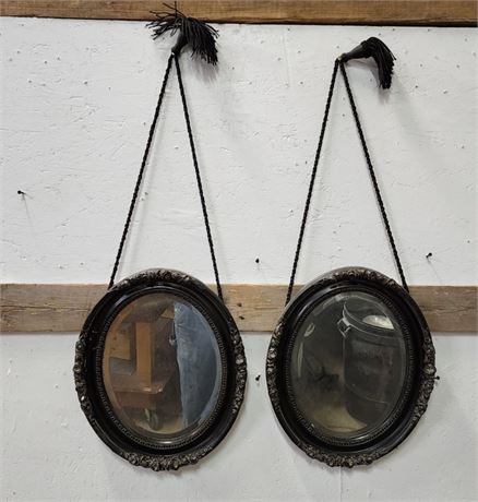 Antique Beveled Oval Mirror Pair - 14x17