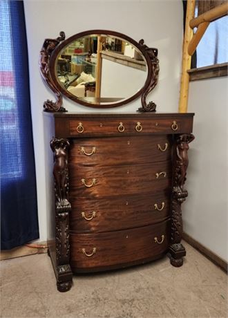 Antique Victorian Tall Dresser w/ Beveled Mirror (has key) - 40x23x74