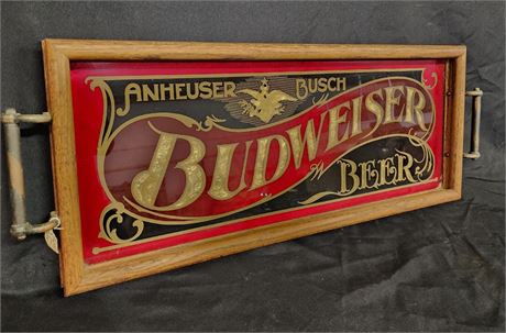 Vintage Budweiser Glass Beer Tray - 25x10