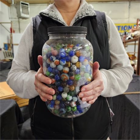 One Gallon Jar of Assorted Vintage Marbles - Wow!