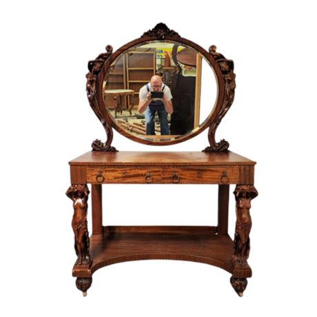 Antique Victorian Vanity/Desk w/ Beveled Mirror - 40x20x65