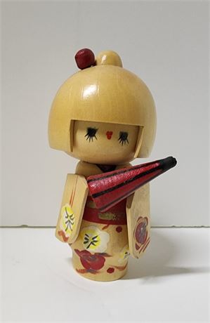 Hand Painted/Hand Carved Wood Asian Doll