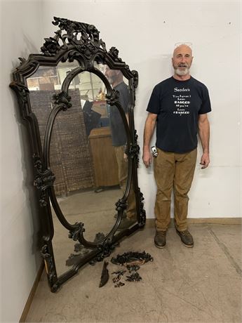 HUGE Antique Mirror w/ Hand Carved Wood Frame - 50x82 - Needs TLC