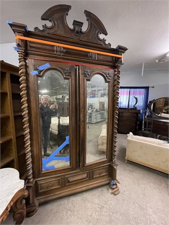 Huge Antique Beveled Mirror Armoire (Needs Restoration) 60x23x111