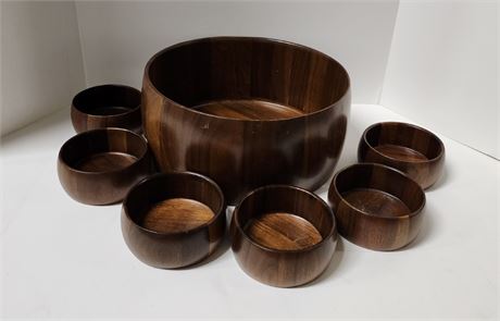 Vintage Wood Serving Bowl Set - 13" Diameter - 5" Bowls