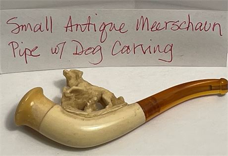 Small Antique Meerschaum Pipe w/ Dog Carving