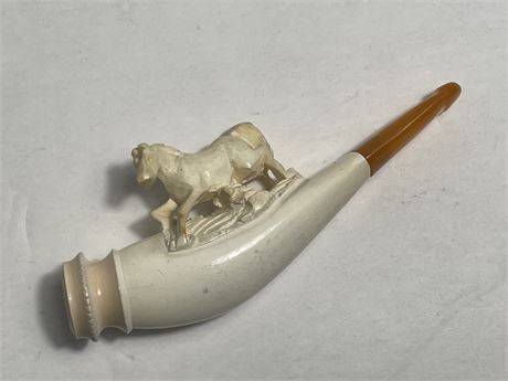 Small Antique Meerschaum Pipe w/ Carved Horses