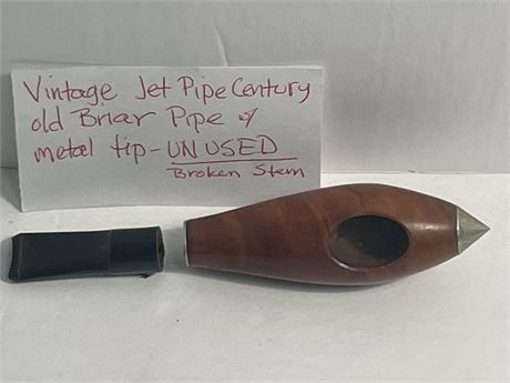 Vintage Century Old BriarJet Pipe W/ Metal Tip (Never Used-Stem Broken)