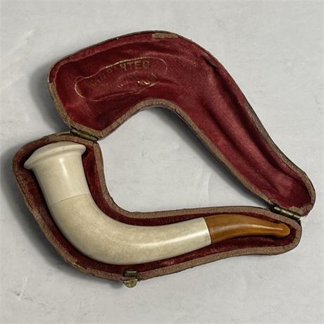 Small Antique Meerschaum Pipe w/ Lined Leather Case