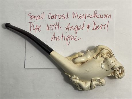 Antqiue Small Curved Meerschaum Pipe w/ Angel & Devil