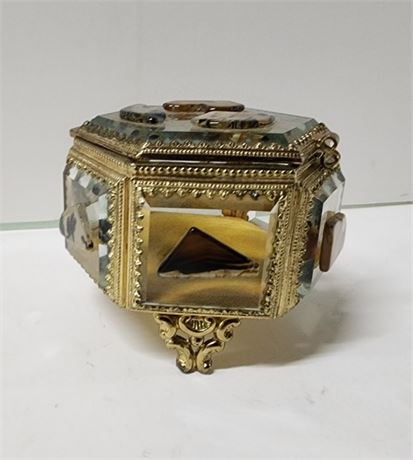 Small Agate, Glass, & Brass Trinket Box