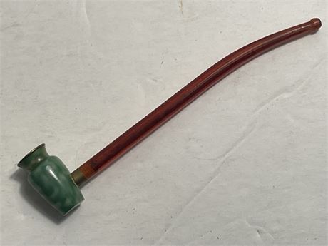 Small Antique Jade, Amber, & Brass Hash Pipe