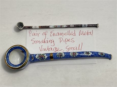 Vintage Pair Enameled Metal Smoking Pipes