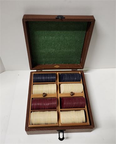 Antique Poker Chips & Card Case