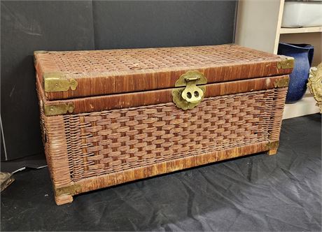 Vintage Woven Trunk with Brass Hardware...28x12x12