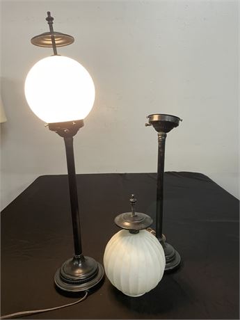 Antique Table Lamp Pair with Glass Globe Shades...34" Tall