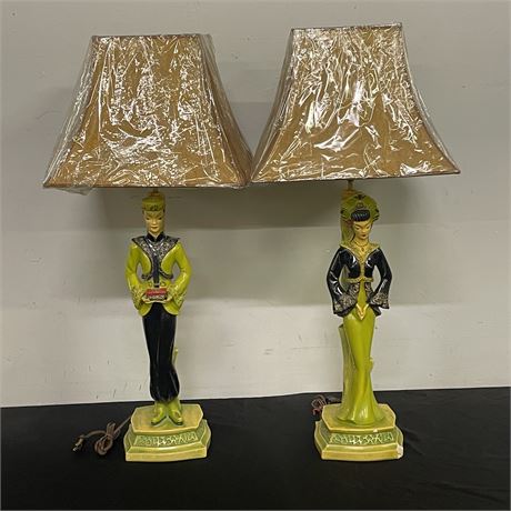 Vintage Asian Style Lamp Pair...35" Tall/Base...23" Tall