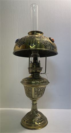 Awesome UNIS France Antique Brass Oil Lamp...18" Tall