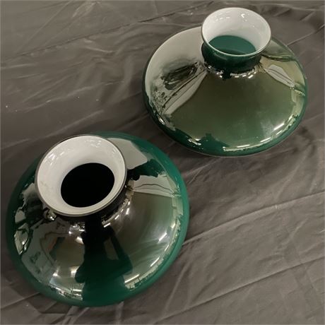 Antique Green Glass Shade Pair