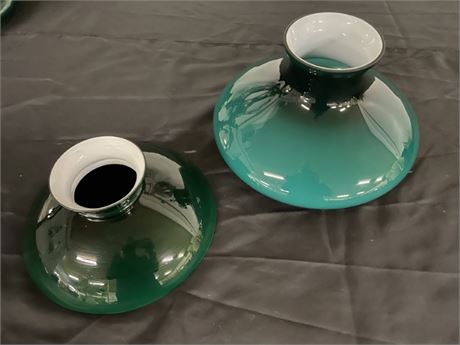 Antique Green Glass Shade Pair