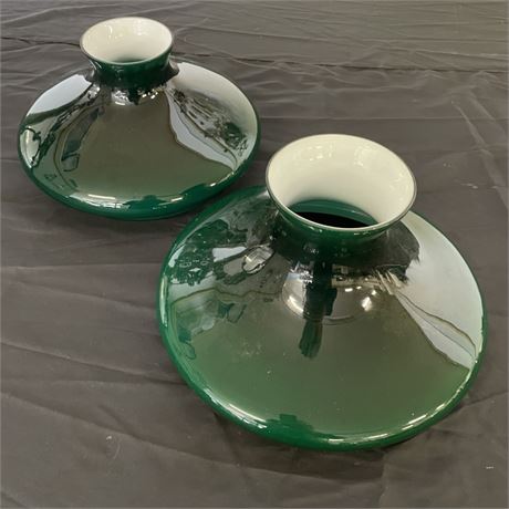 Antique Green Glass Lamp Shade Pair