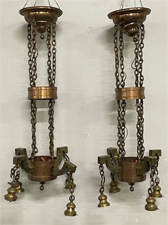 Large Antique Copper/Brass Hanging Light Fixtures - 36"⬆️