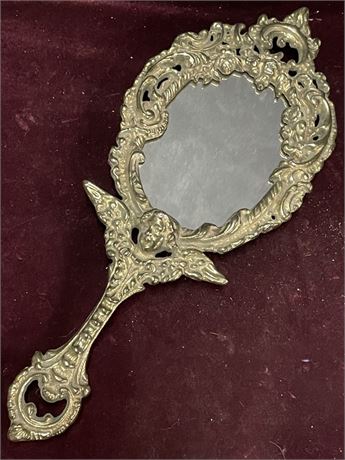 Antique Brass Vanity Hand Mirror