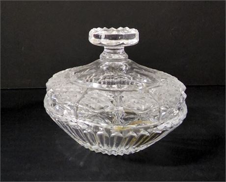 Small Antique Hand Blown Crystal Lidded Bowl