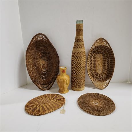 Hand Woven Trays, Bottle, Vase