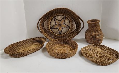 Hand Woven Trays, Baskets, Vase