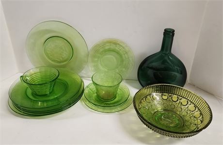 Assorted Vintage Green Glass