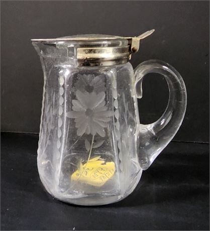 Antique Etched Glass Lidded Pitcher